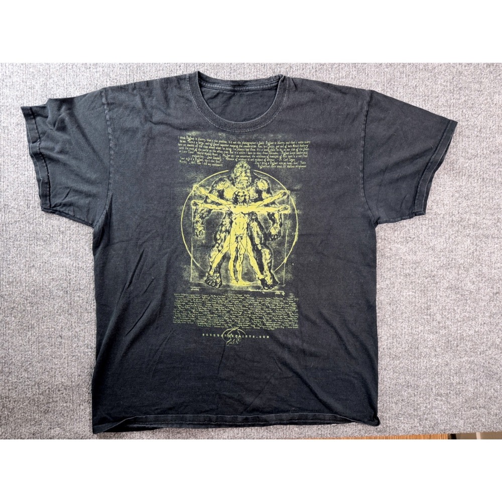Vintage Sasquatch Prints Bigfoot Vitruvian Man Graphic Tee Shirt Black XL Y2K